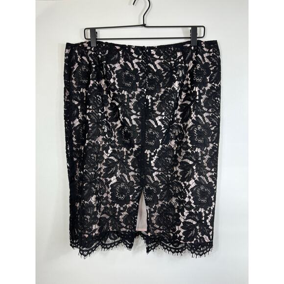 Vince Camuto Pink Skirt Black Lace Overlay Pencil Skirt size 14 - Picture 3 of 10